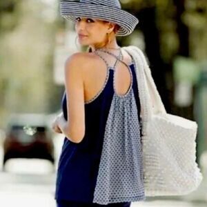 Cabi Navy Blue Pattern Crisscross Tank Blouse #5202